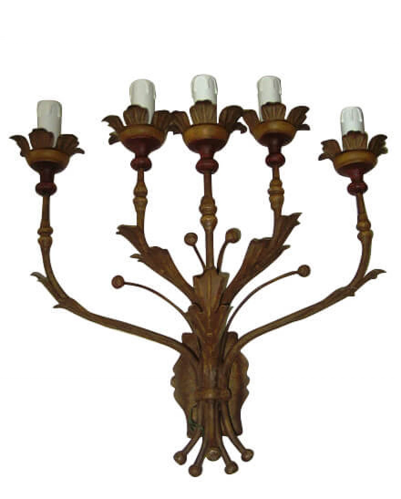Iron wall sconce with hand turned wooden spools 1103786