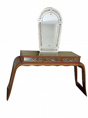 Tavolo da console in palissandro Art Deco con specchio, anni '30