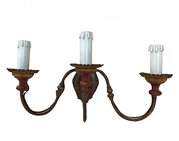 Polychrome wall lamp, smooth arm with spools and 3 light points
