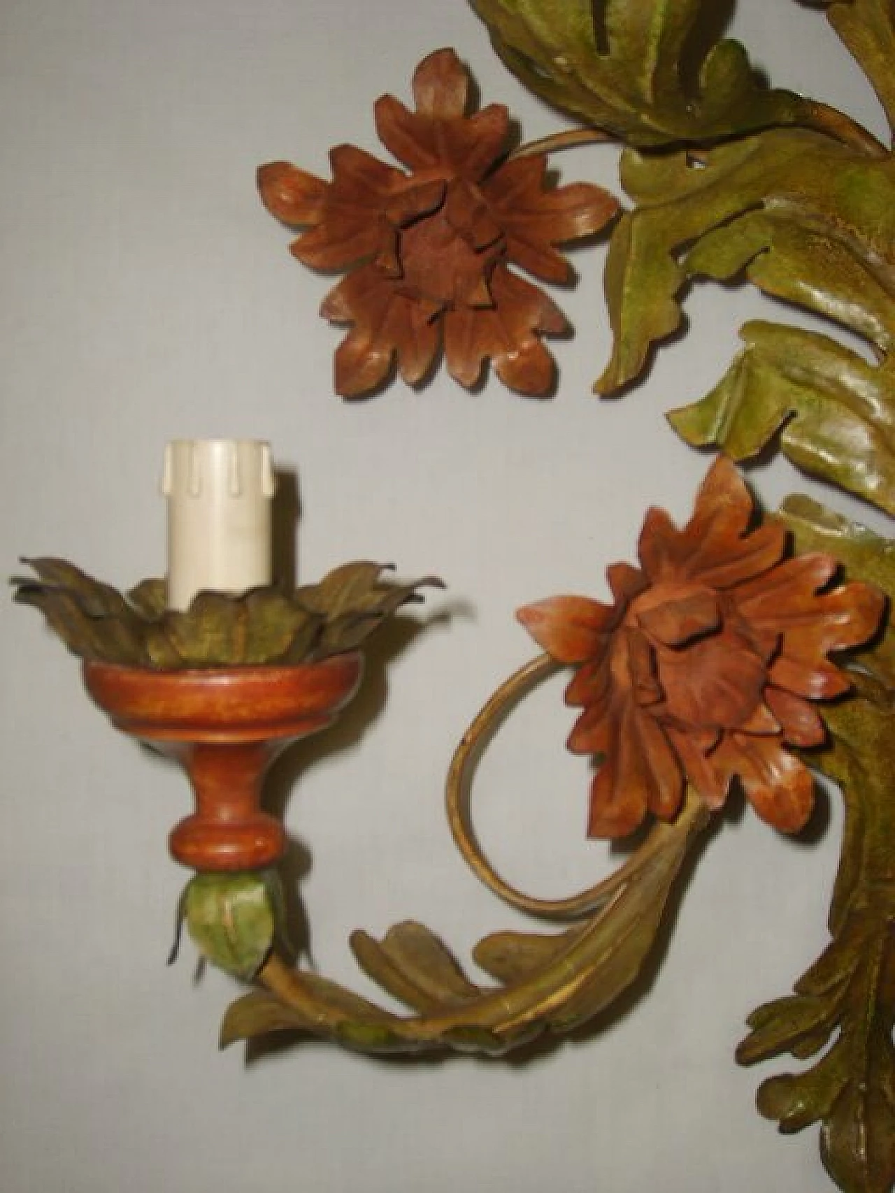 Applique settecentesca floreale verde a 5 punti luce, '900 1104034