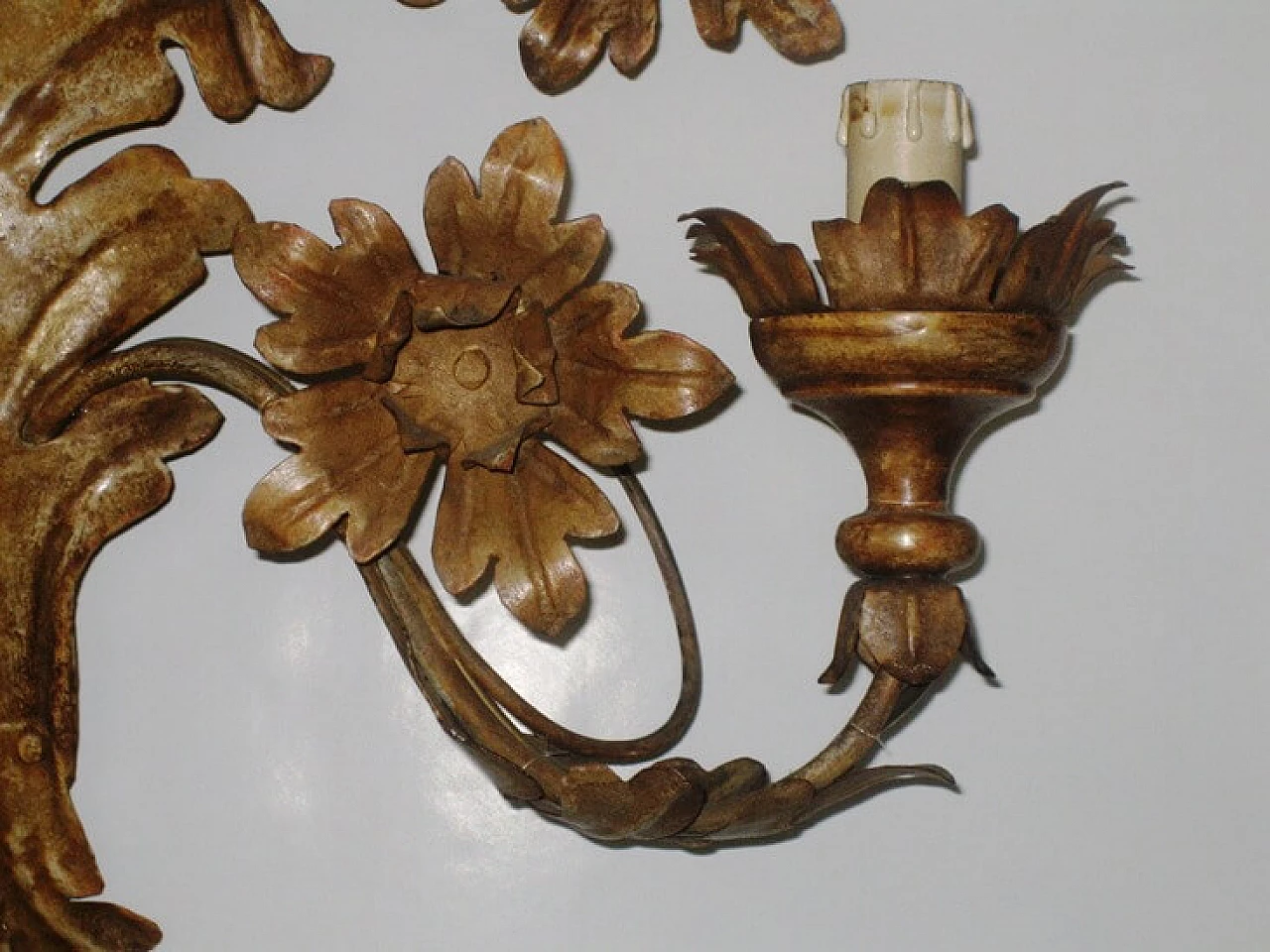 Applique settecentesca floreale avorio a 5 punti luce, '900 1104046