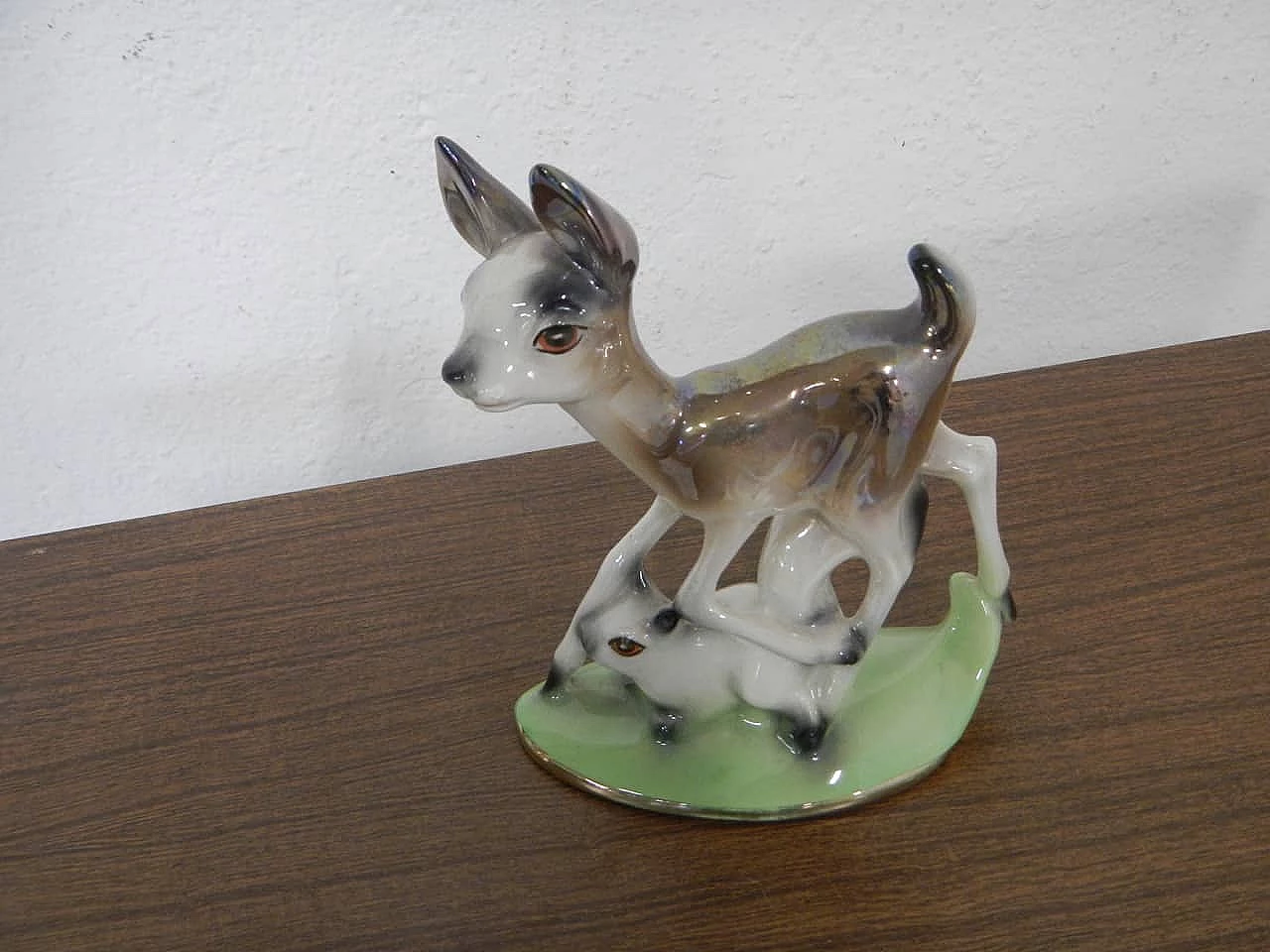 Small hand painted ceramic statue with deer and rabbit, Germany, 50s 1104142