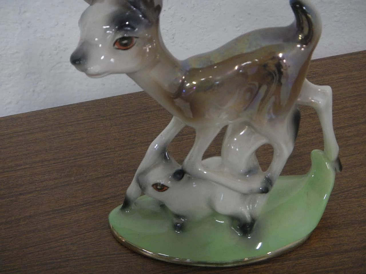 Small hand painted ceramic statue with deer and rabbit, Germany, 50s 1104143