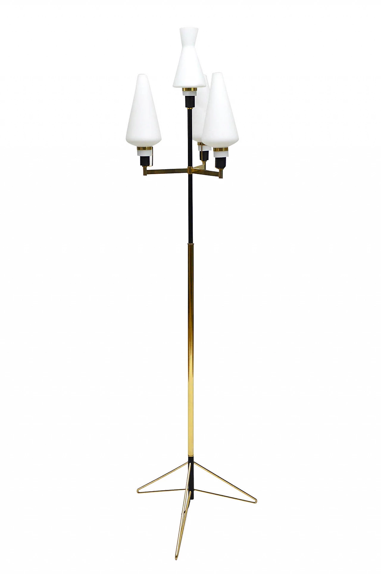 Floor lamp with 4 lights in brass and glass, 50s 1104209