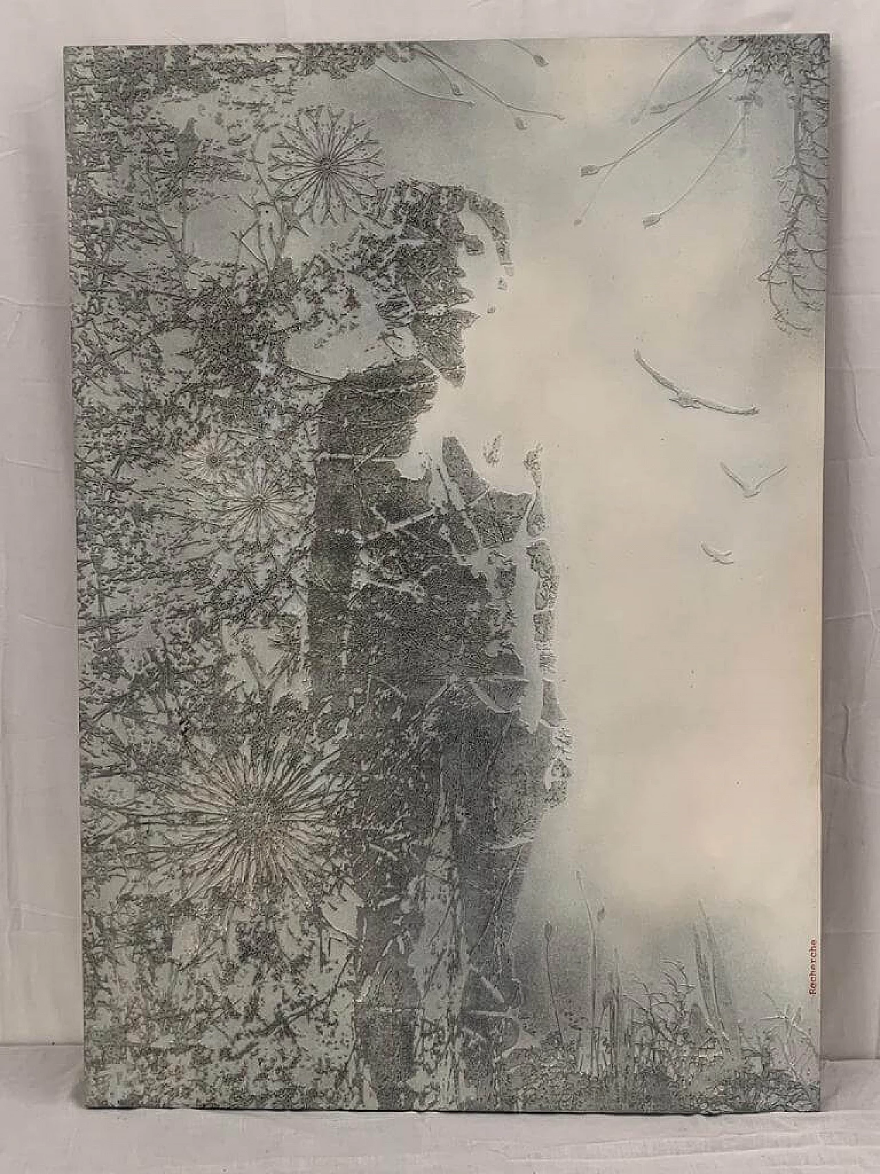 Silver panel in sculpted resin, Psychedelic art, 70s 1104242