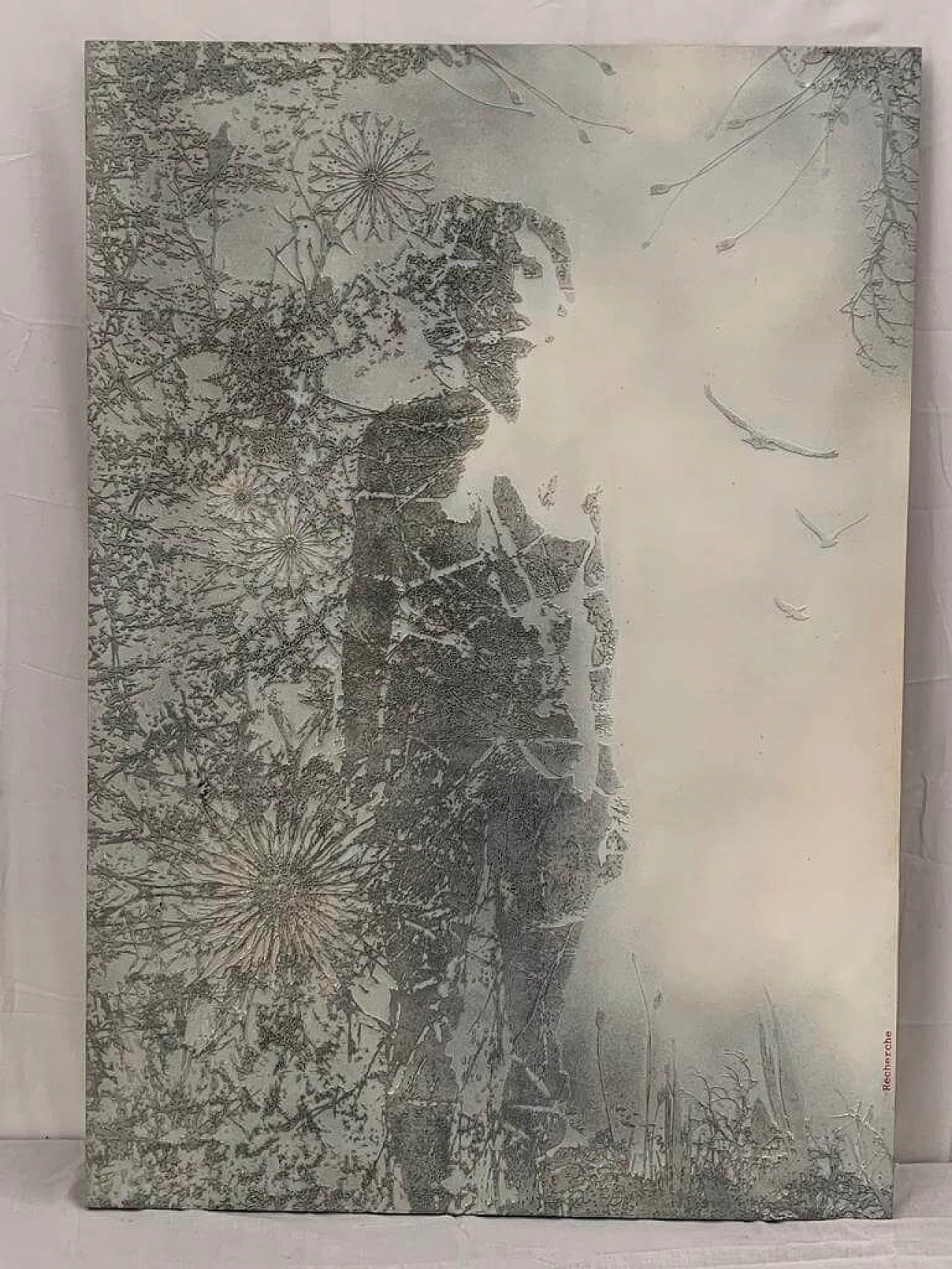 Silver panel in sculpted resin, Psychedelic art, 70s 1104243