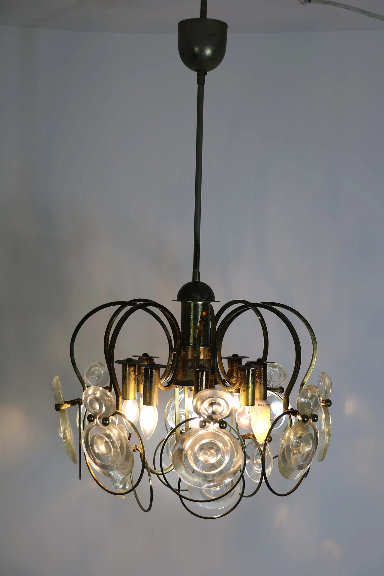 Glass and brass chandelier, 1960s 1104587