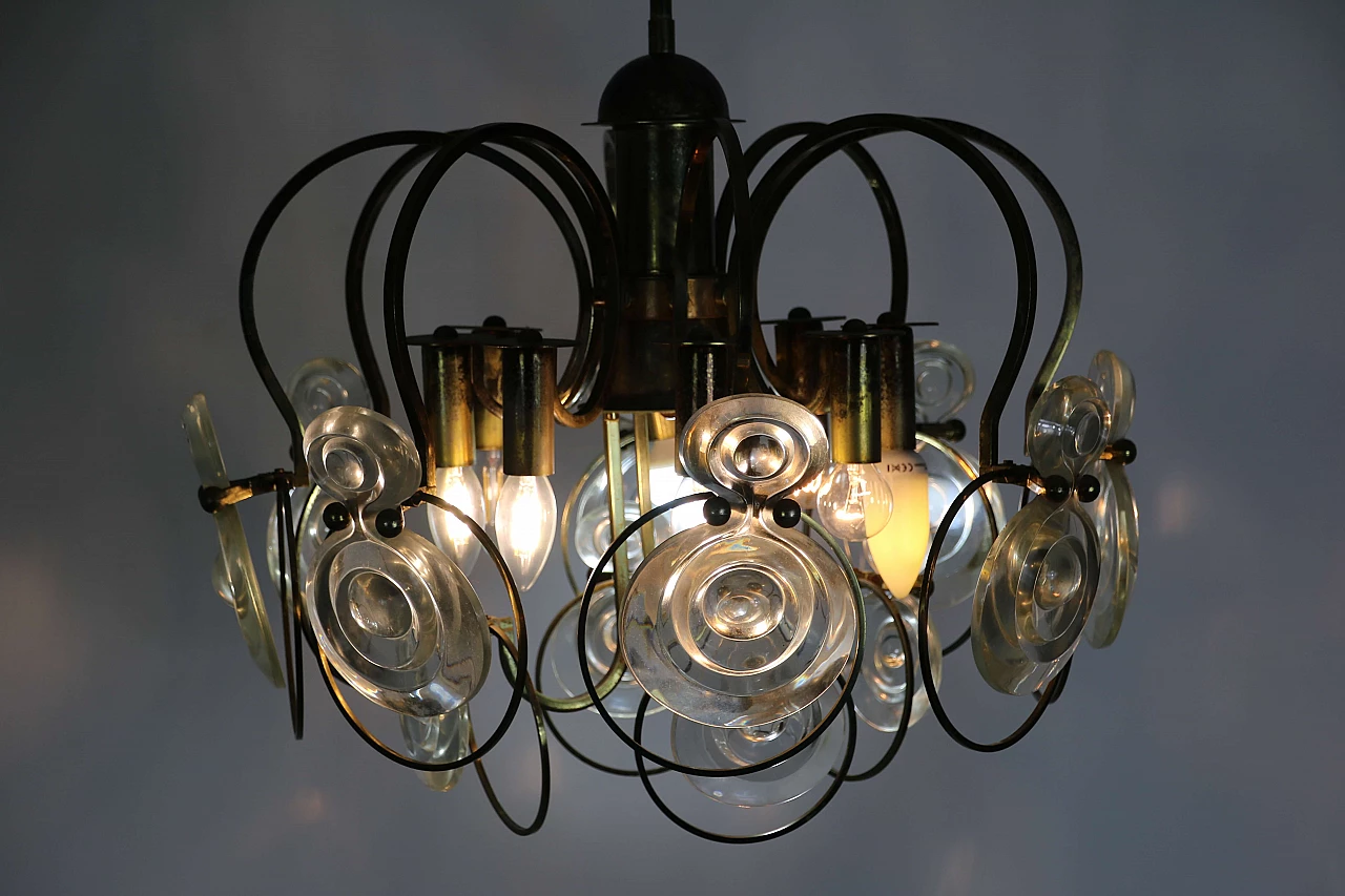 Glass and brass chandelier, 1960s 1104588
