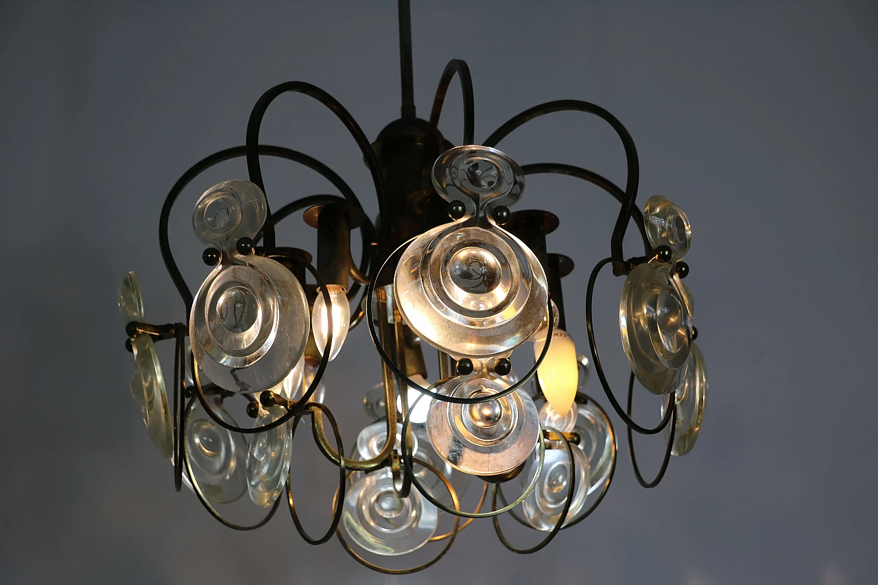 Glass and brass chandelier, 1960s 1104589