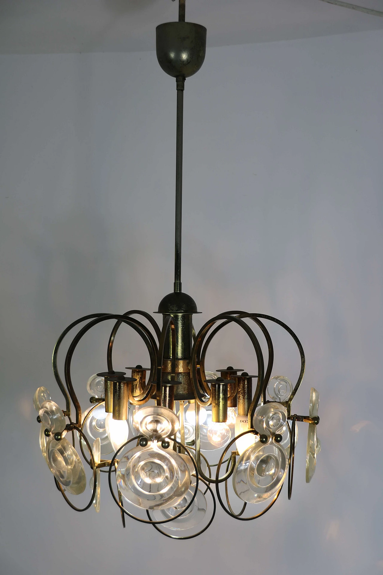 Glass and brass chandelier, 1960s 1104590