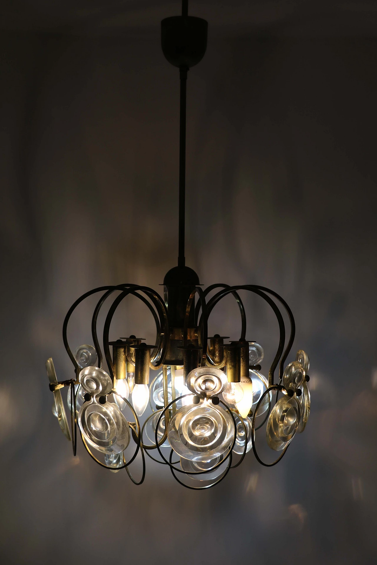 Glass and brass chandelier, 1960s 1104591