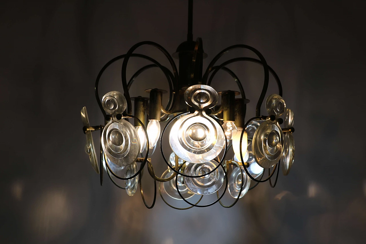 Glass and brass chandelier, 1960s 1104592