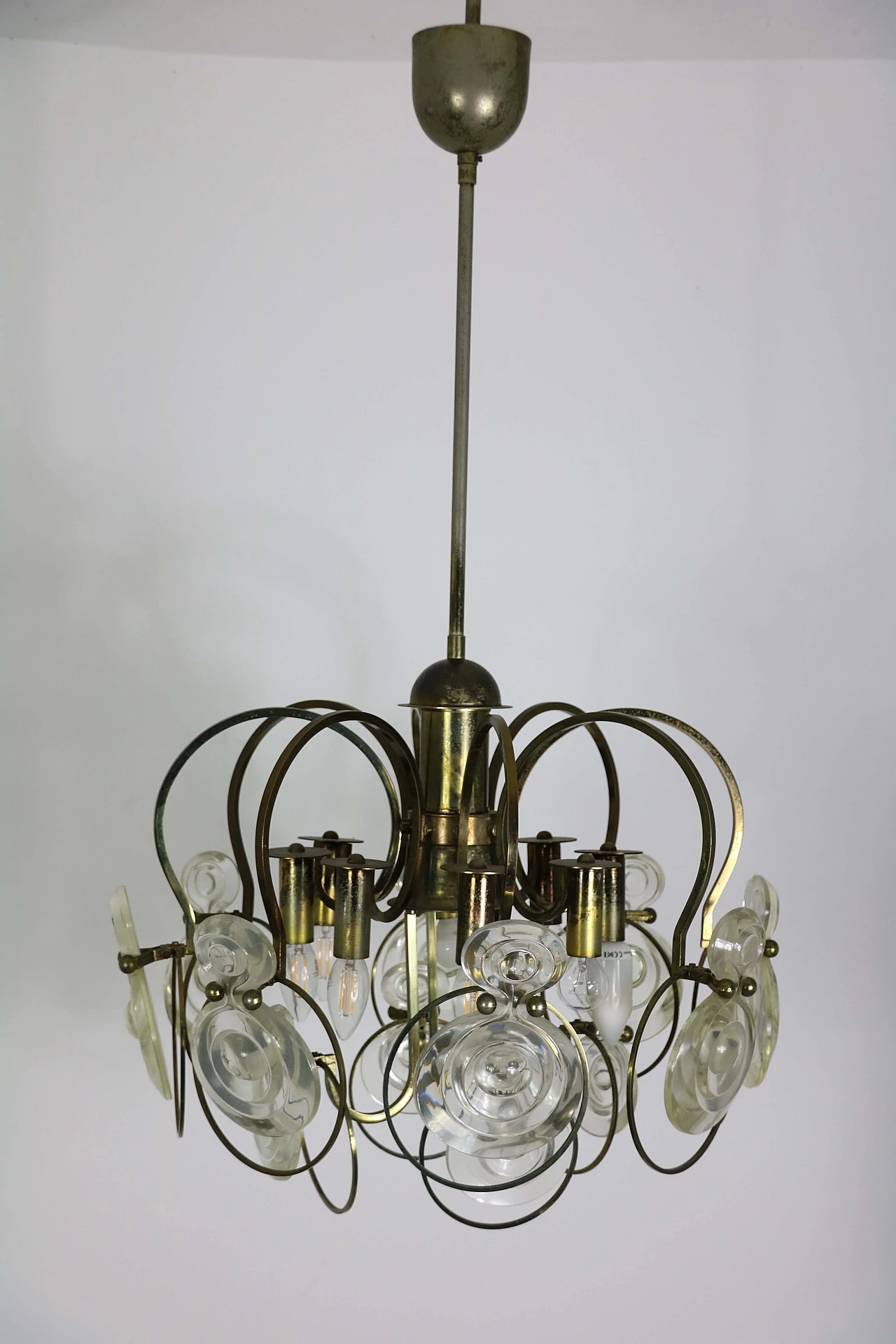 Glass and brass chandelier, 1960s 1104593