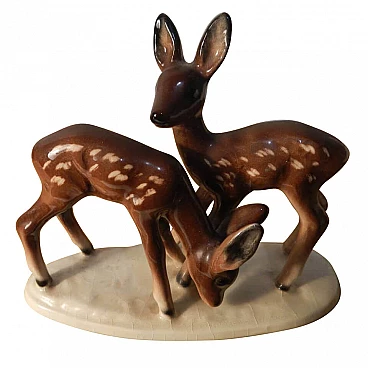 Small ceramic sculpture with deers, Germany, 60s