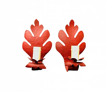Pair of red leaf sconces