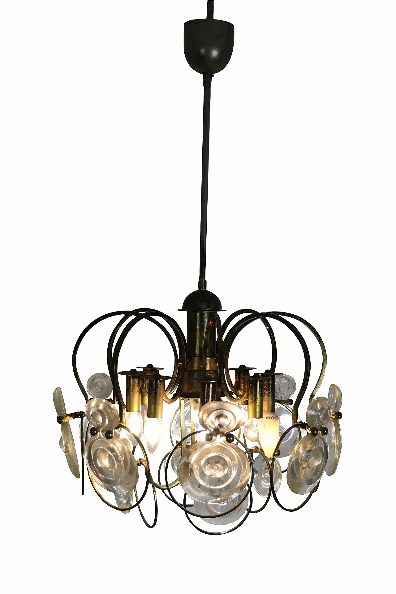 Glass and brass chandelier, 1960s 1104706