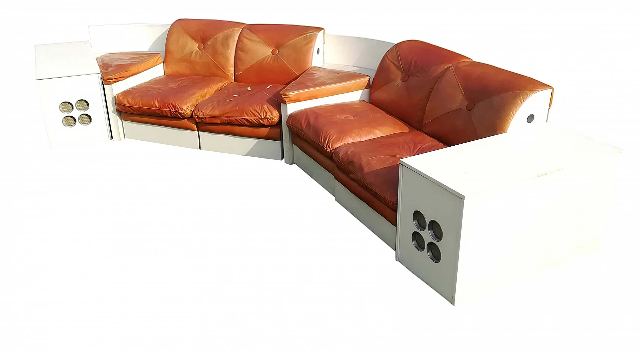 Grande divano angolare in pelle con speakers, anni '60 1104707