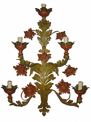 Stylized green floral wall sconce with 5 light points, 20th century