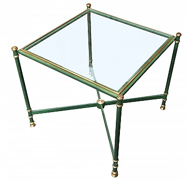 Tavolino in metallo con piano in vetro, anni '70