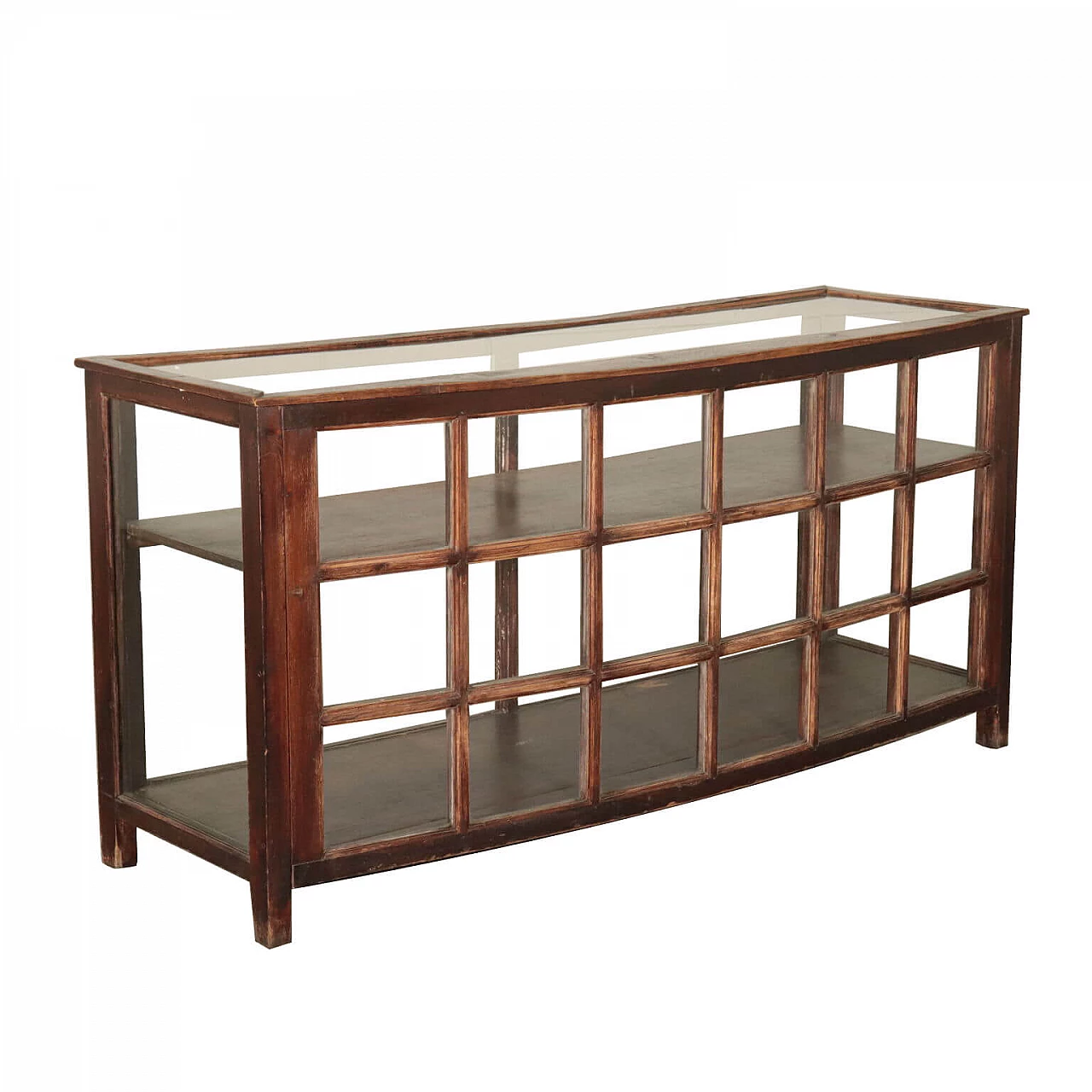 Espositore da negozio in vetro e legno, anni '40 1105312