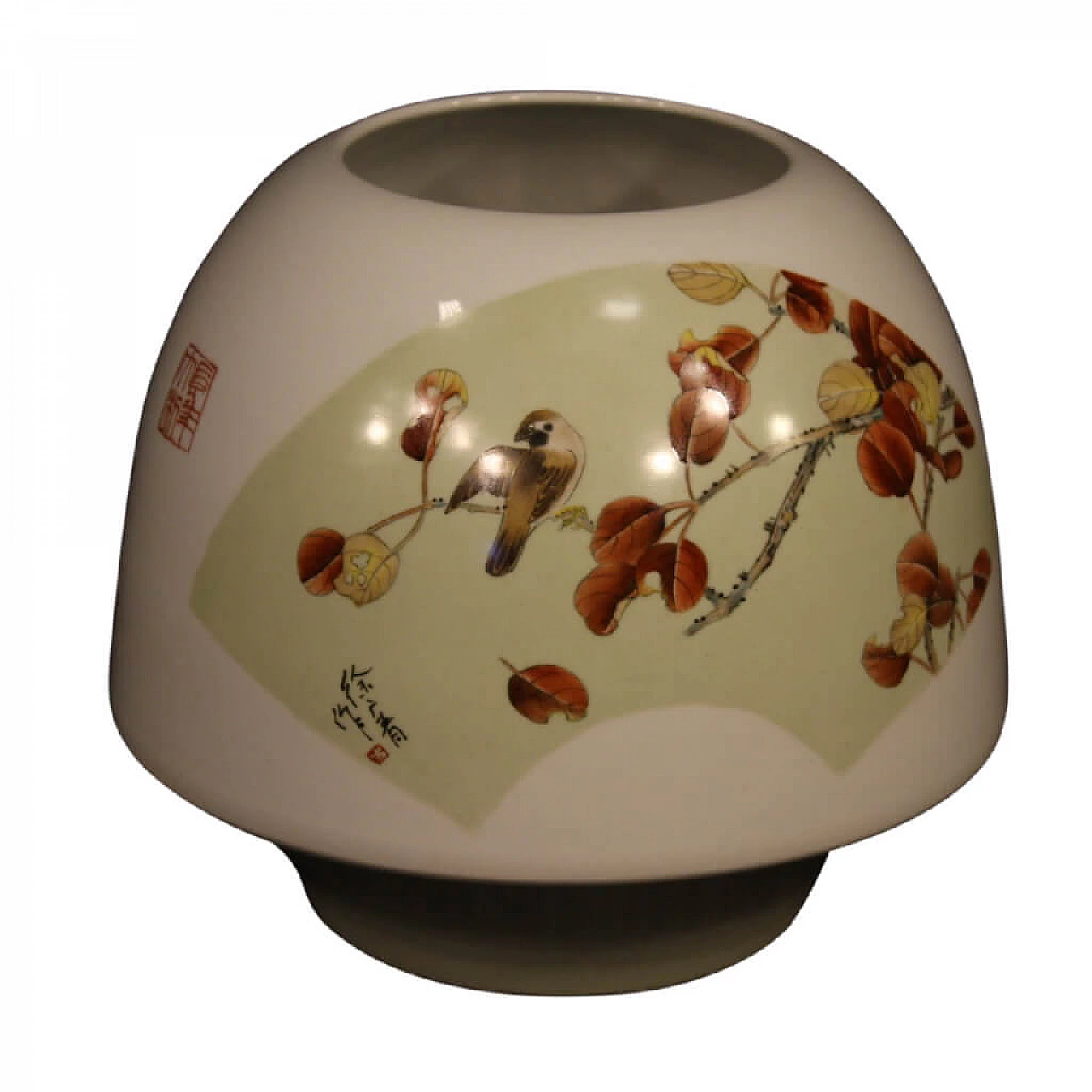 Vaso cinese in ceramica dipinta con decori floreali 1105392