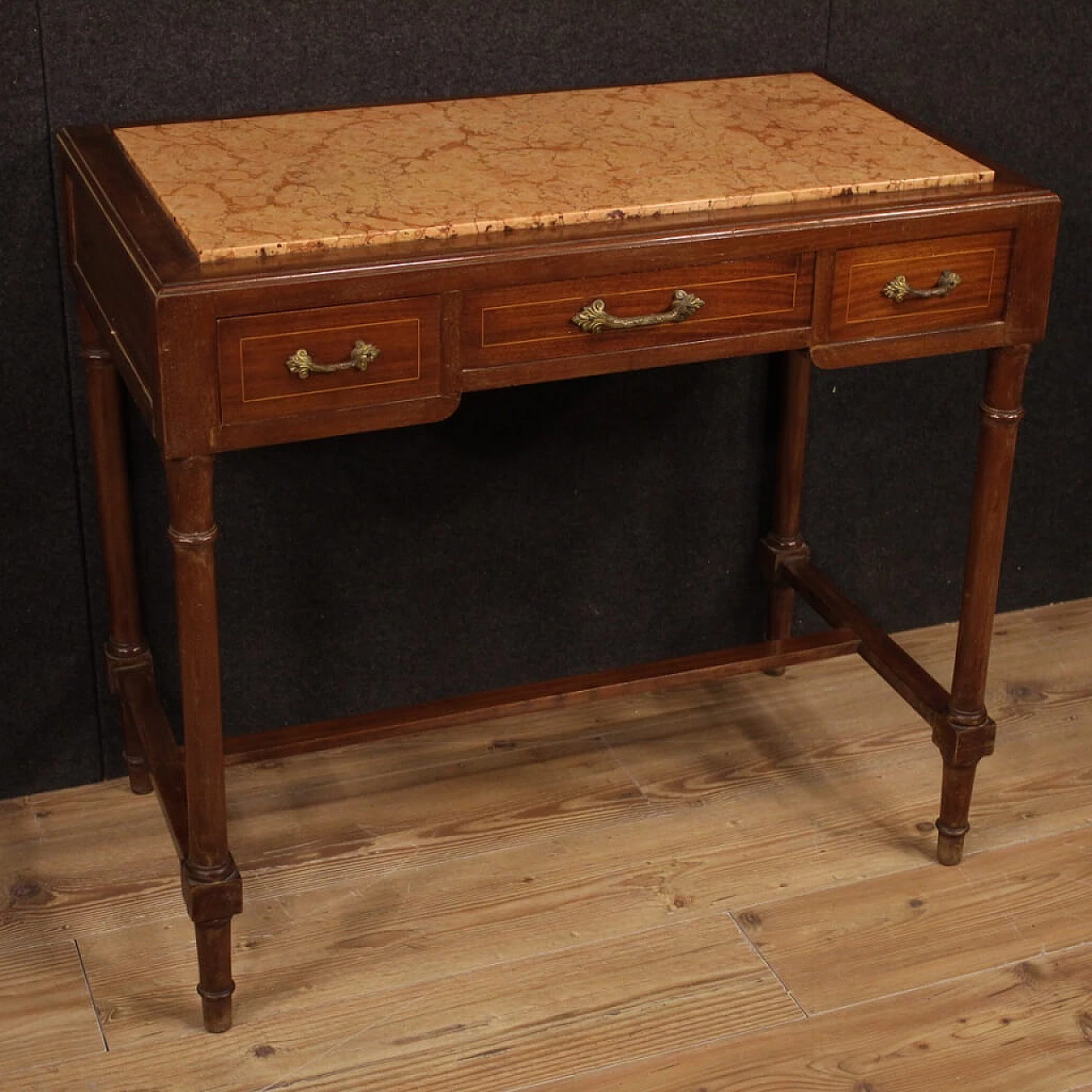 Italian desk inlaid in mahogany and maple with marble top 1105612