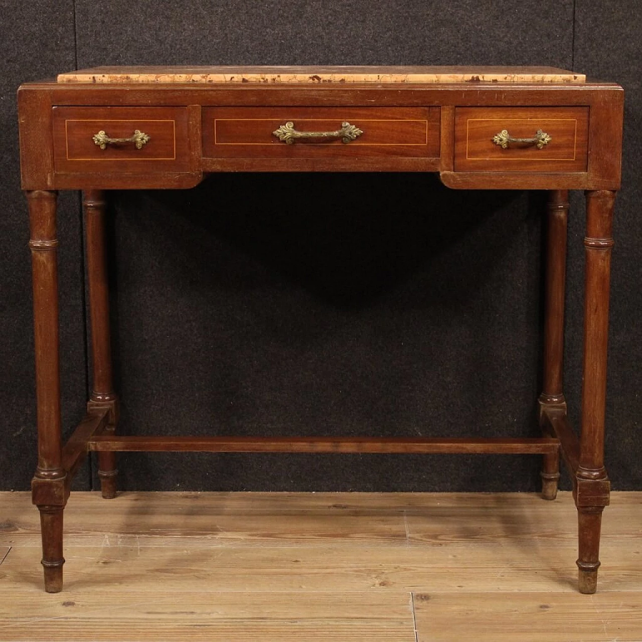 Italian desk inlaid in mahogany and maple with marble top 1105613