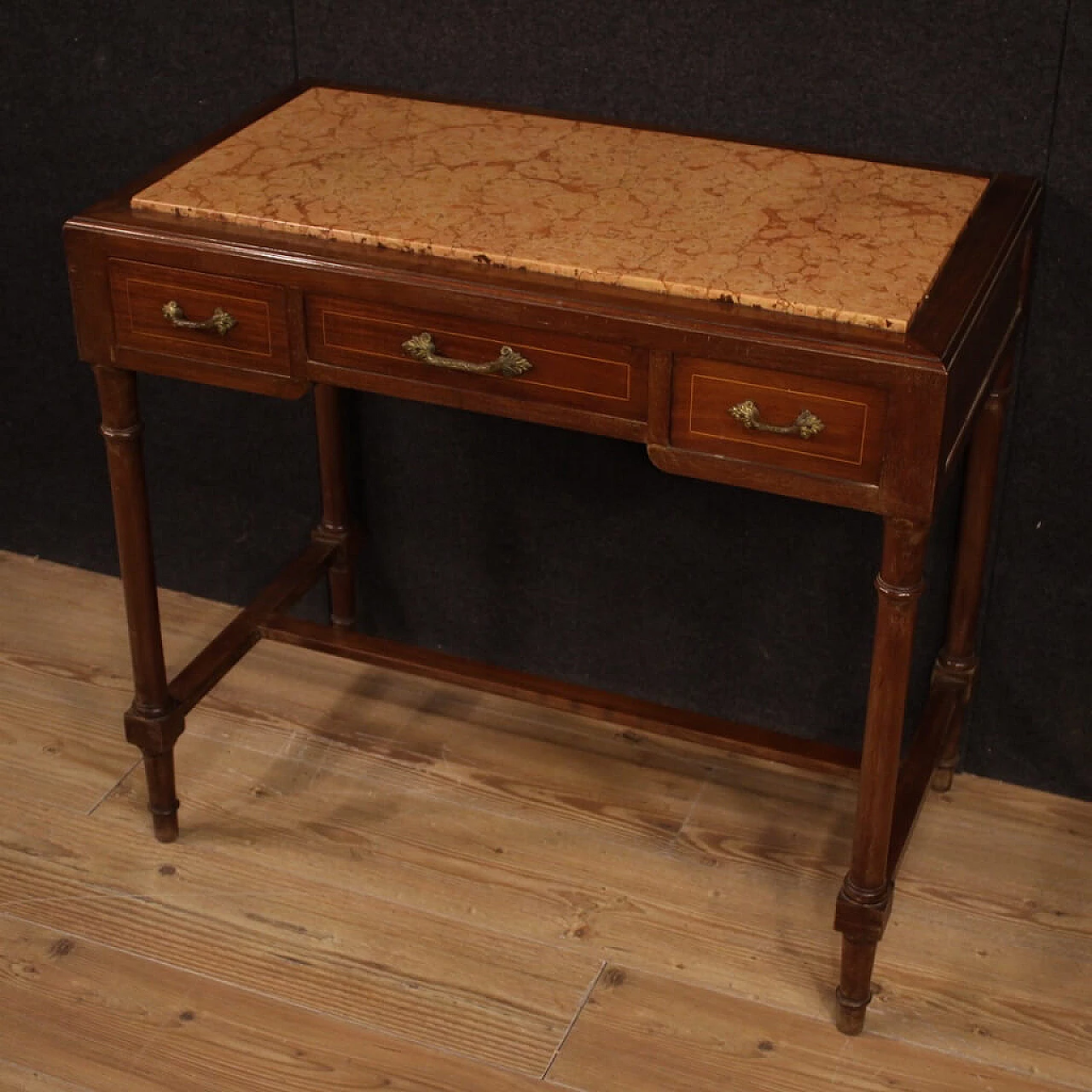 Italian desk inlaid in mahogany and maple with marble top 1105614