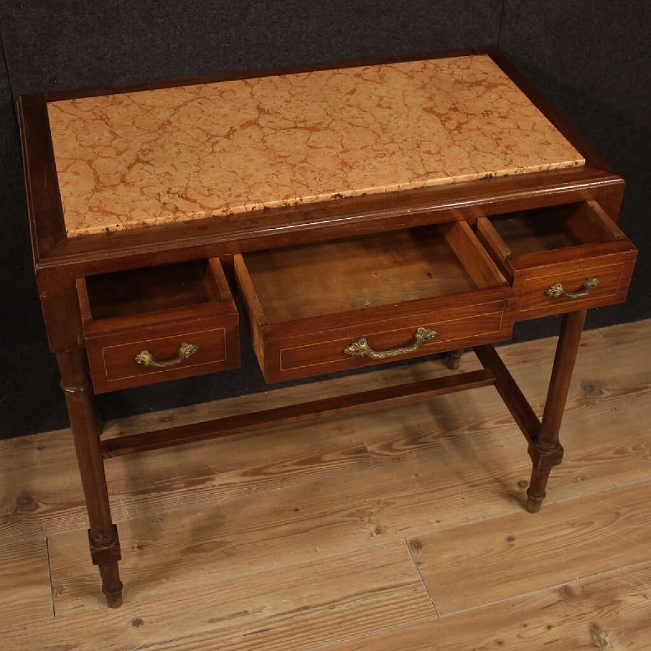 Italian desk inlaid in mahogany and maple with marble top 1105615