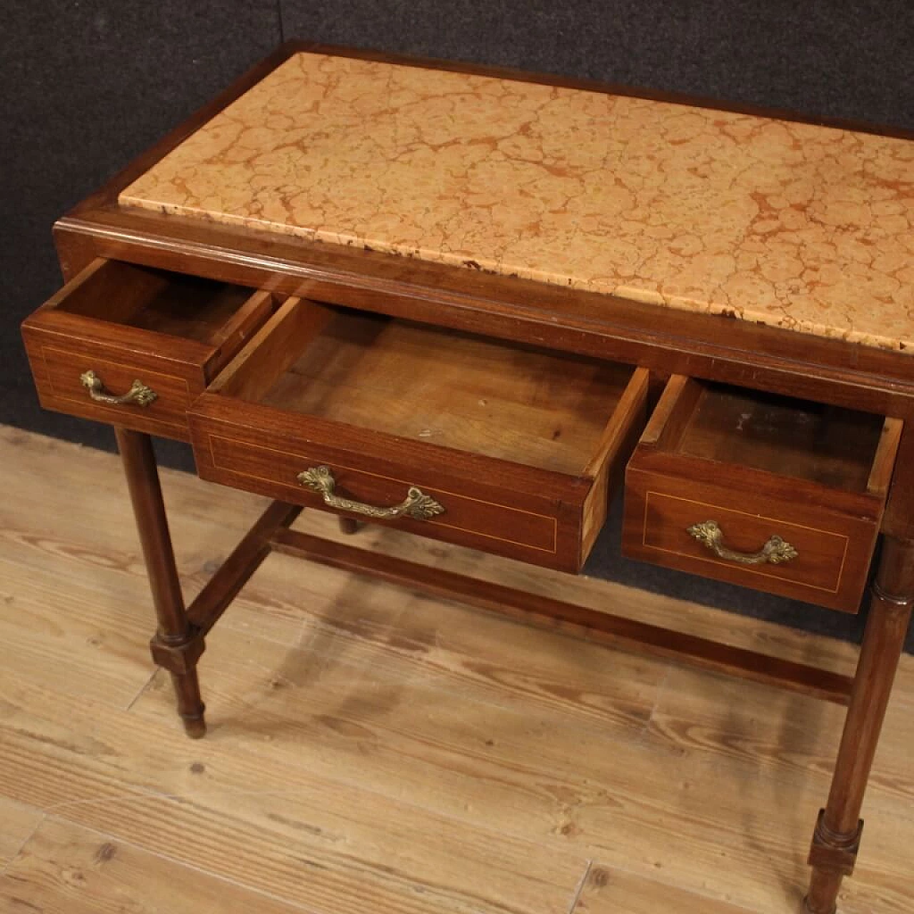 Italian desk inlaid in mahogany and maple with marble top 1105616