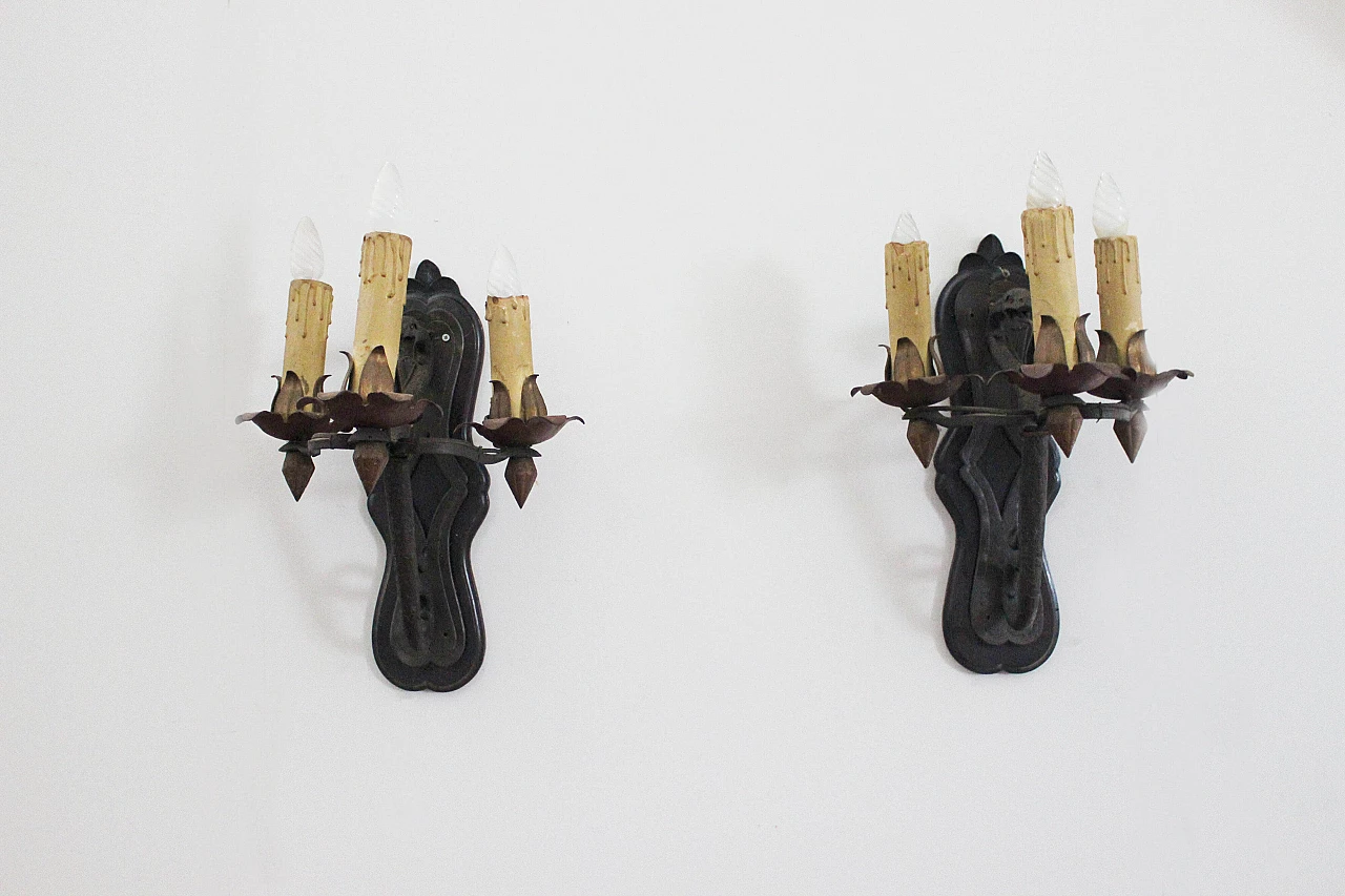 Pair of wrought iron wall sconces, 1930s 1106106