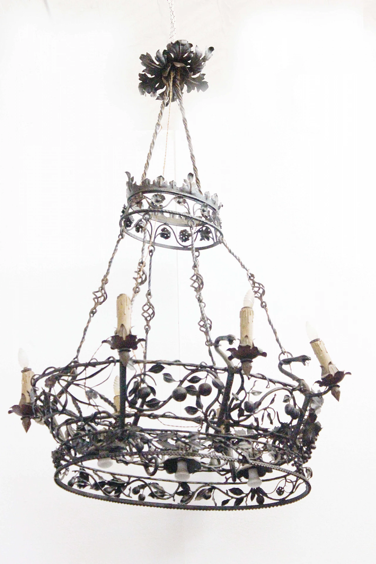 Handcrafted Iron oval Chandelier with 9 lights, Italy, 30s 1106110
