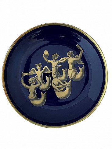 Decorative plate Migrazione delle Sirene by Gio Ponti for Richard Ginori, 80's