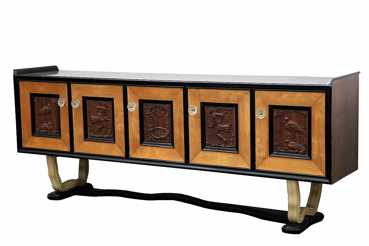 Art Deco sideboard with finely carved walnut panels, 1940s 1106156
