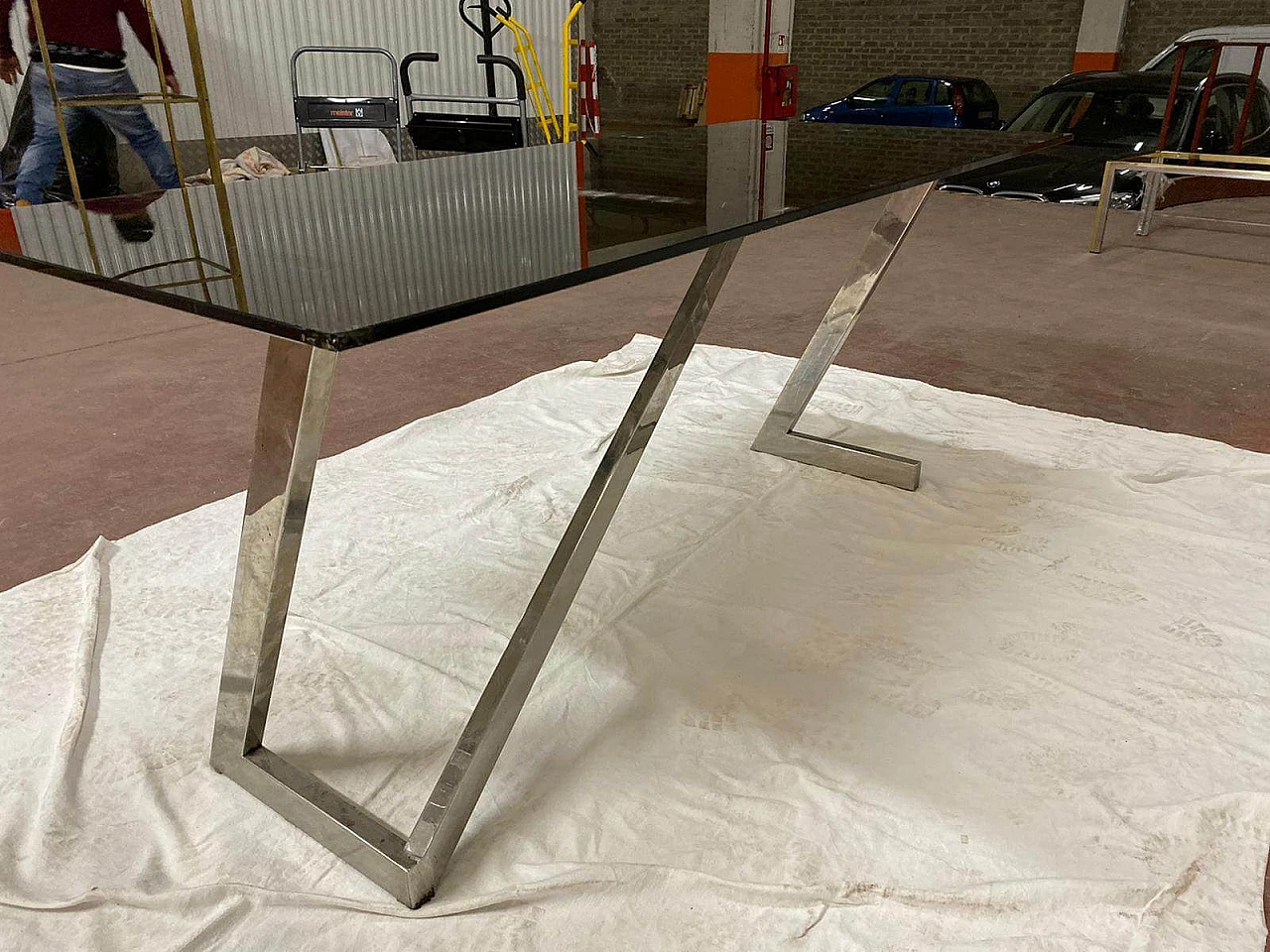 Steel and glass table by Romeo Rega, 1970's 1106237