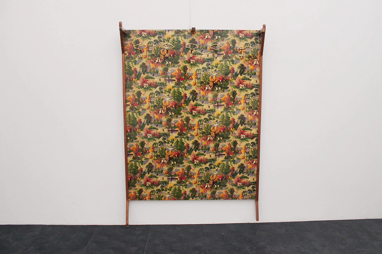 Teak wall clothes hanger with hunting scene, Italy, 50s 1106380