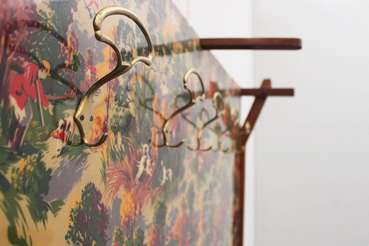 Teak wall clothes hanger with hunting scene, Italy, 50s 1106384