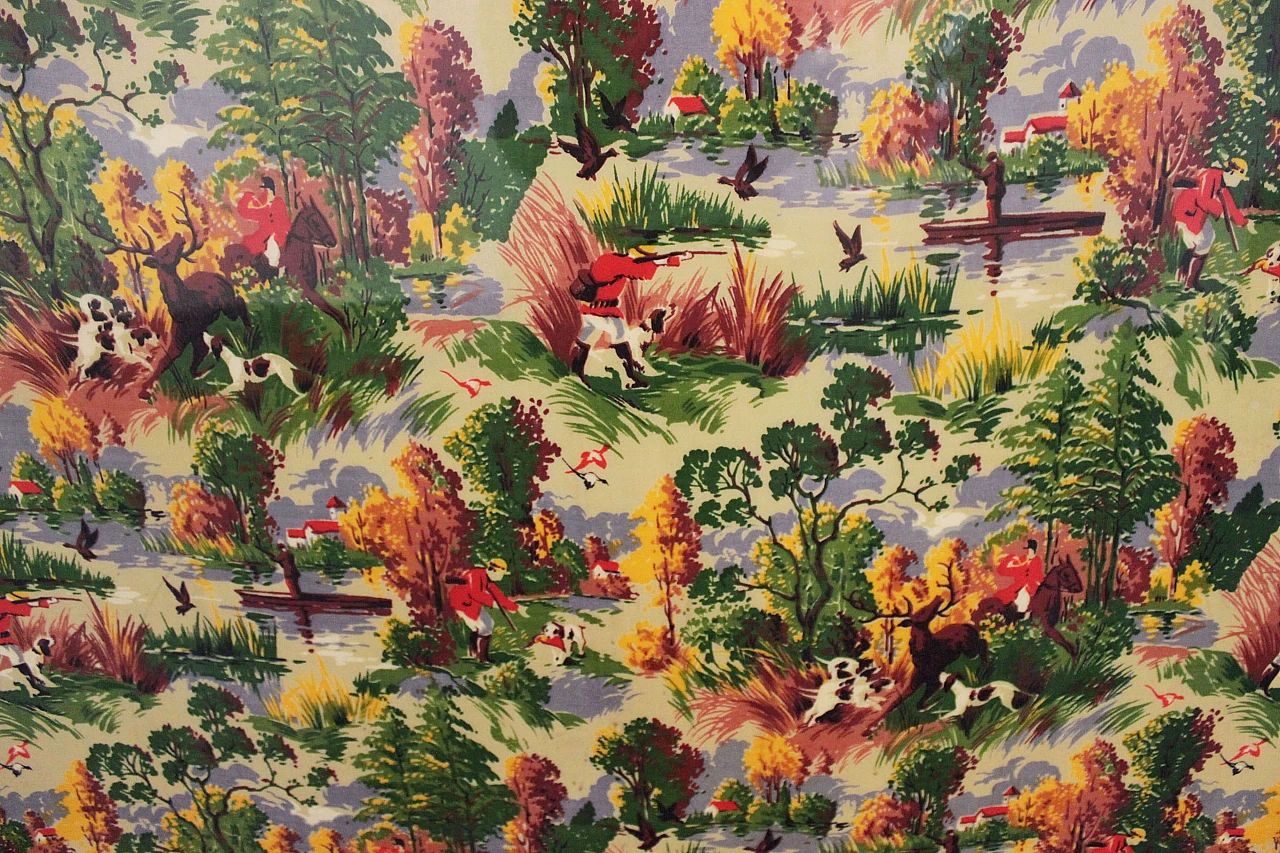 Teak wall clothes hanger with hunting scene, Italy, 50s 1106385