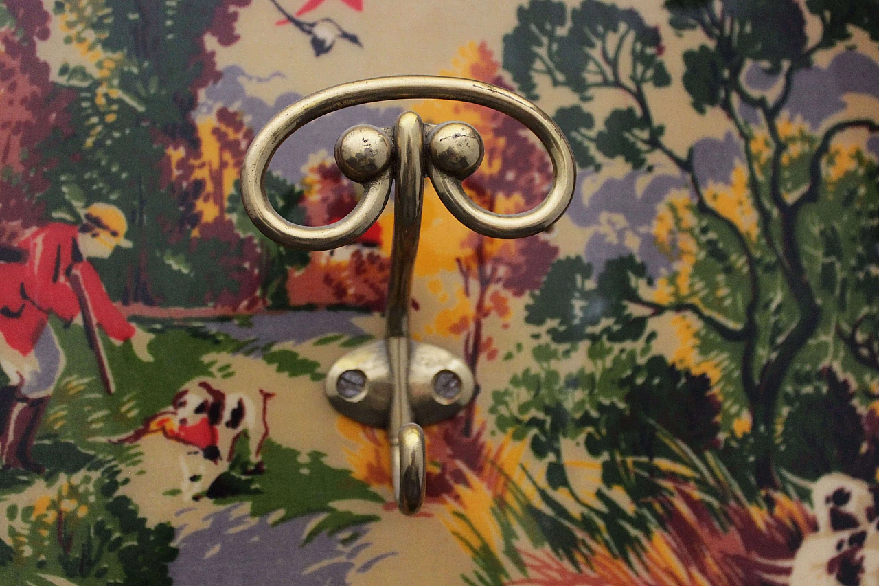 Teak wall clothes hanger with hunting scene, Italy, 50s 1106388