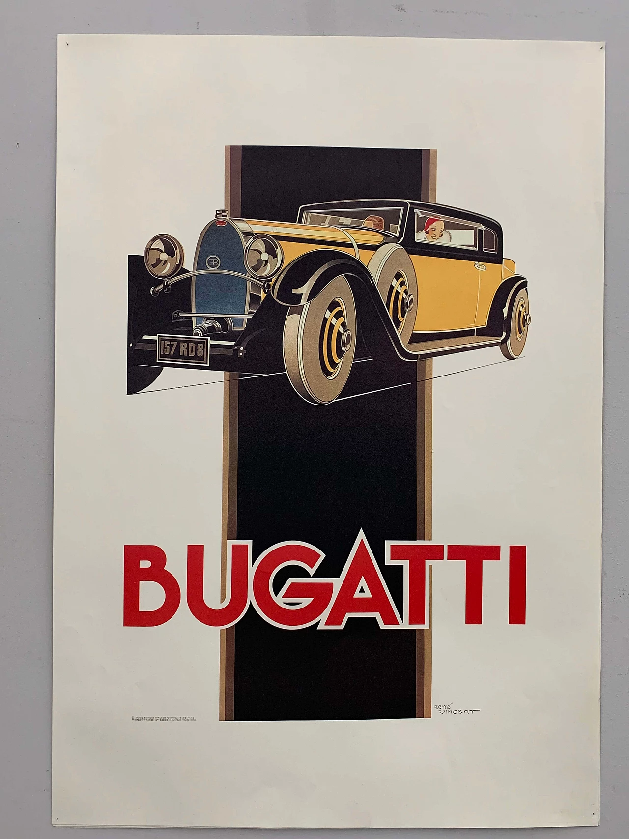 Bugatti Poster by Rene Vincent for Bedos Paris, 1960s 1106413