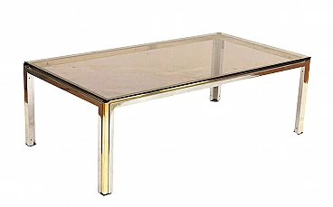 Coffee table in brass and smoked glass by Romeo Rega, 70's