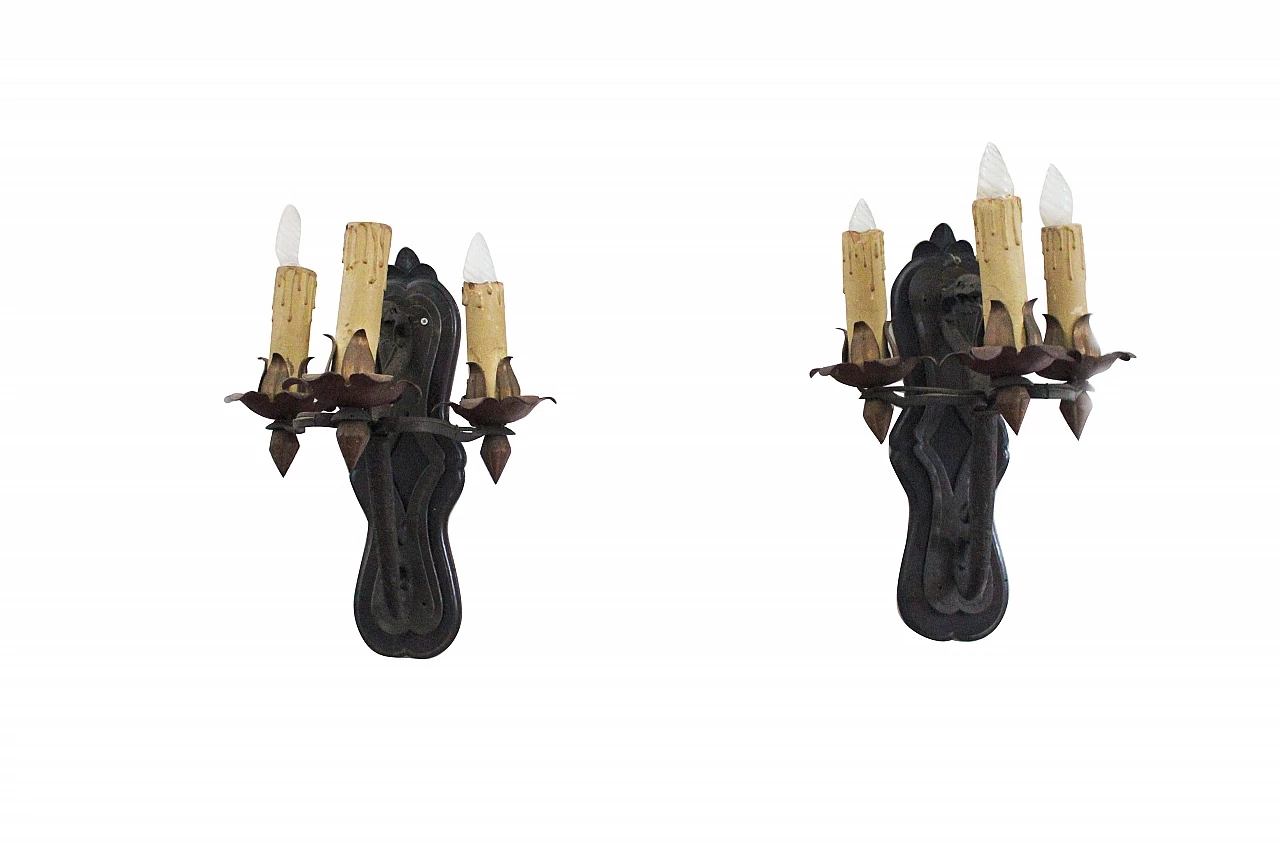 Pair of wrought iron wall sconces, 1930s 1106552