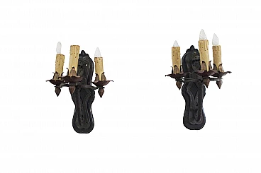 Pair of wrought iron wall sconces, 1930s