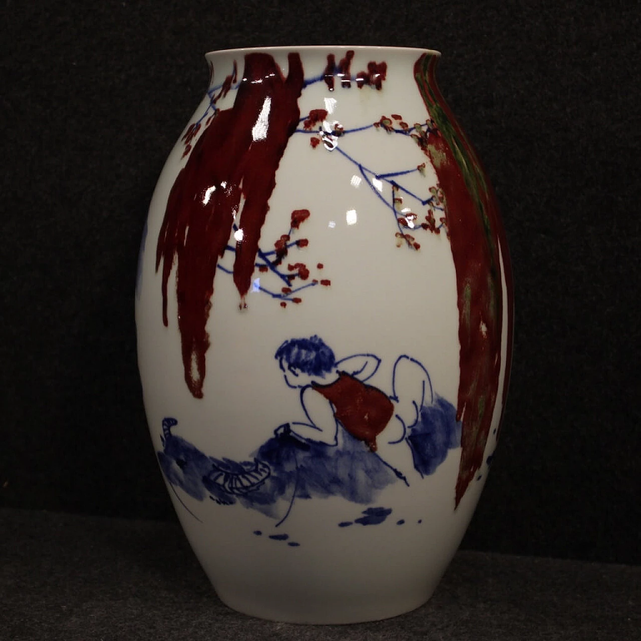 Vaso cinese in ceramica dipinta e smaltata 1106679