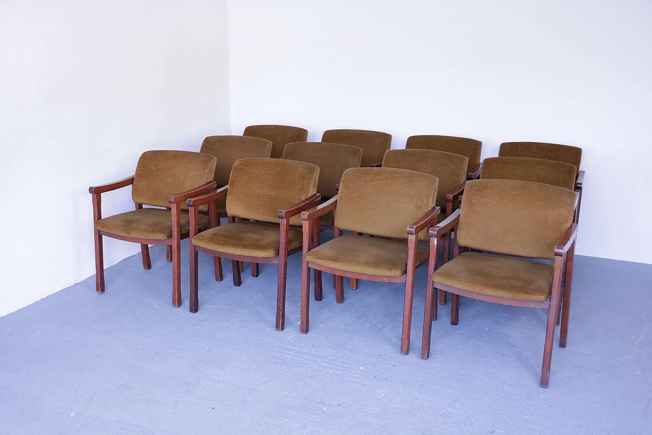 12 Beech and velvet armchairs, 1950s 1107059