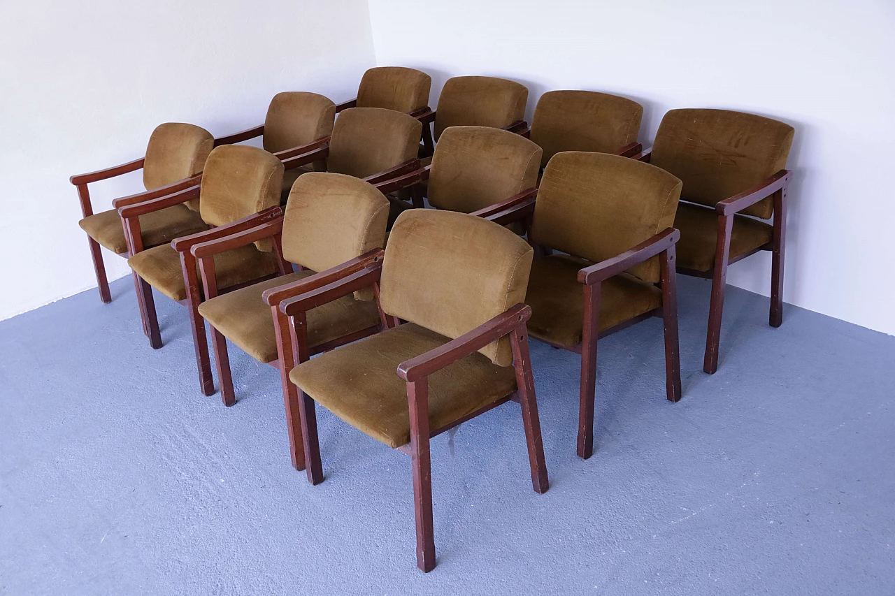 12 Beech and velvet armchairs, 1950s 1107061