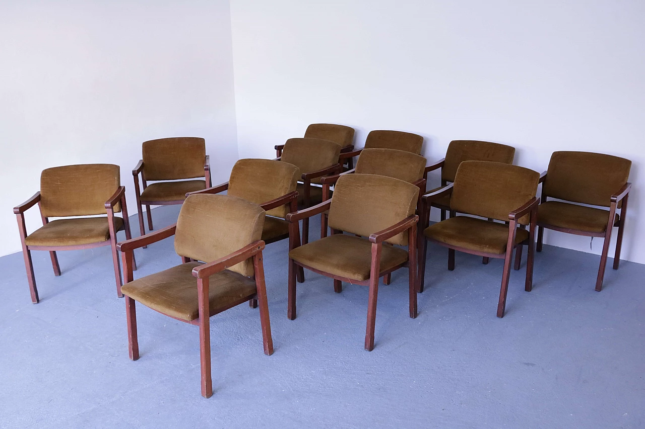 12 Beech and velvet armchairs, 1950s 1107062
