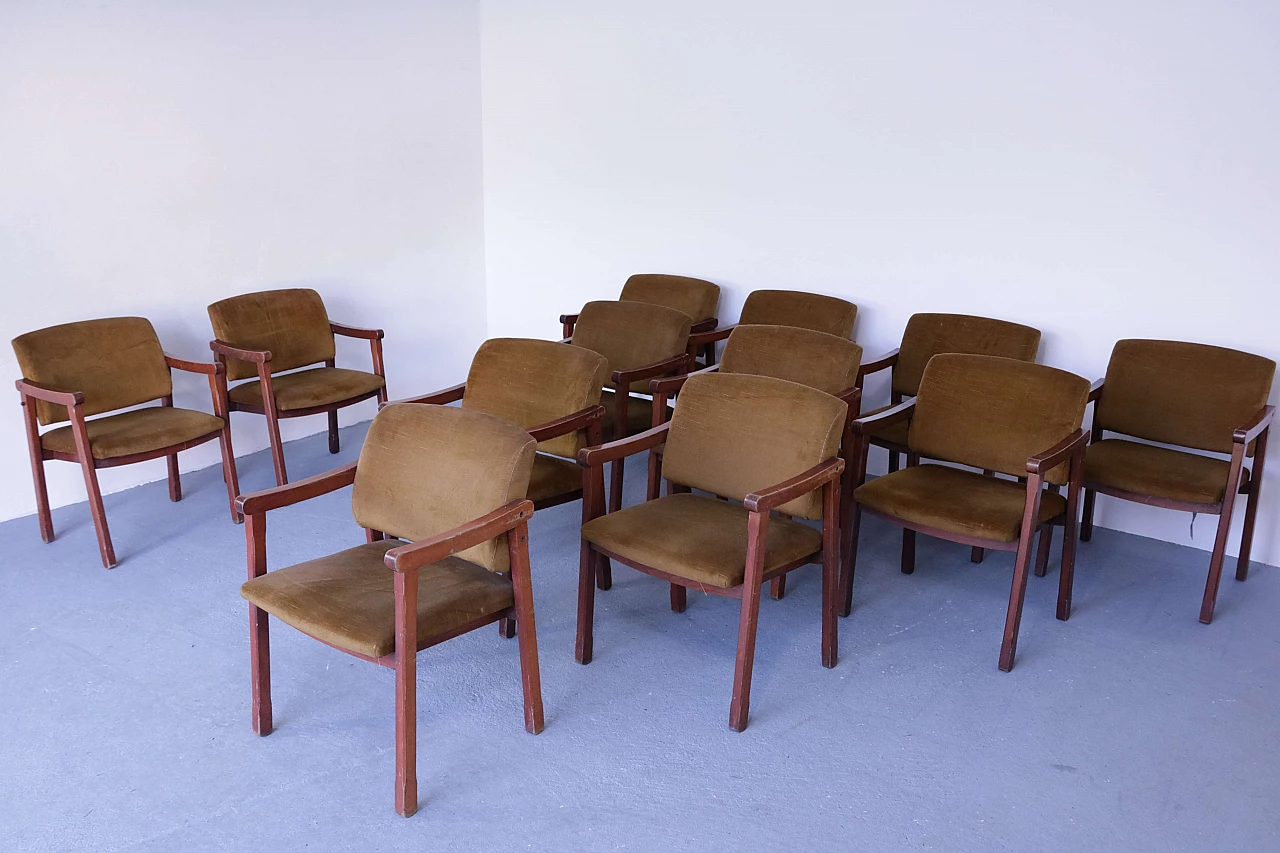 12 Beech and velvet armchairs, 1950s 1107063