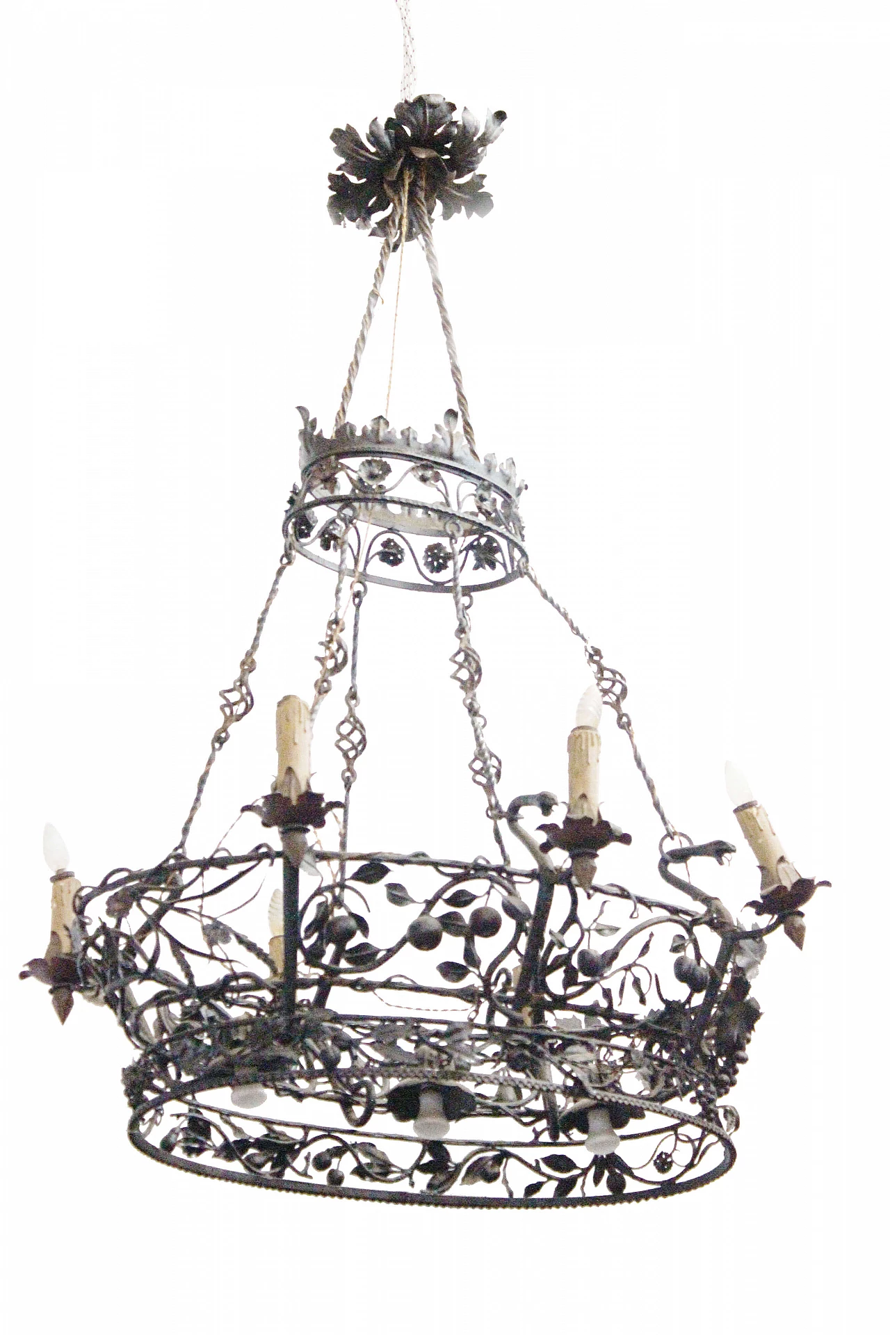 Handcrafted Iron oval Chandelier with 9 lights, Italy, 30s 1107234