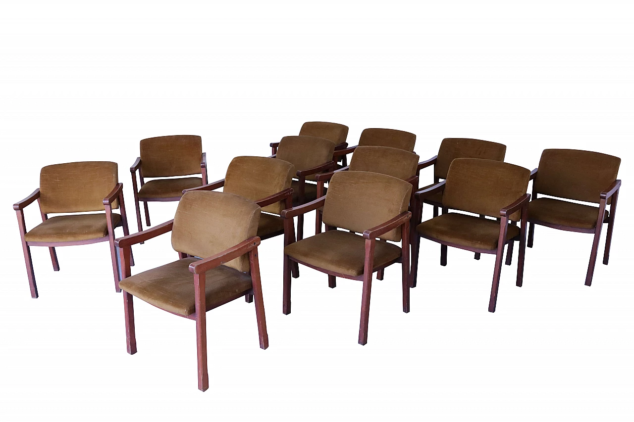 12 Beech and velvet armchairs, 1950s 1107264
